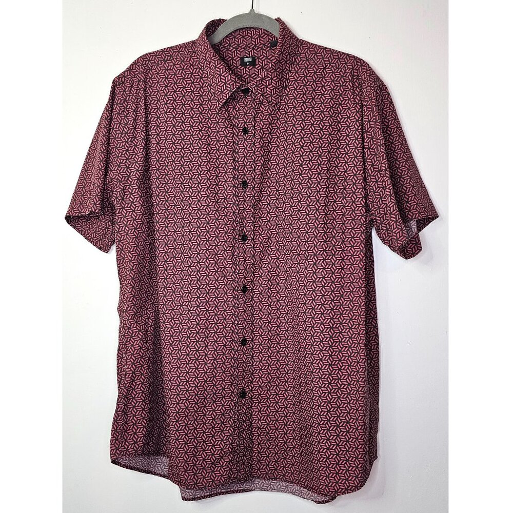 Uniqlo 100% Cotton Geometric Print Collared Short Sleeve Button Up Shirt XL